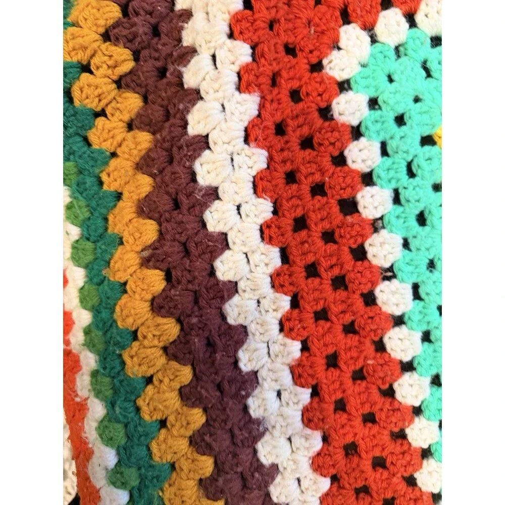 Vintage MCM 1960s 1970s Afghan Granny Core Blanket Throw Handmade Crochet